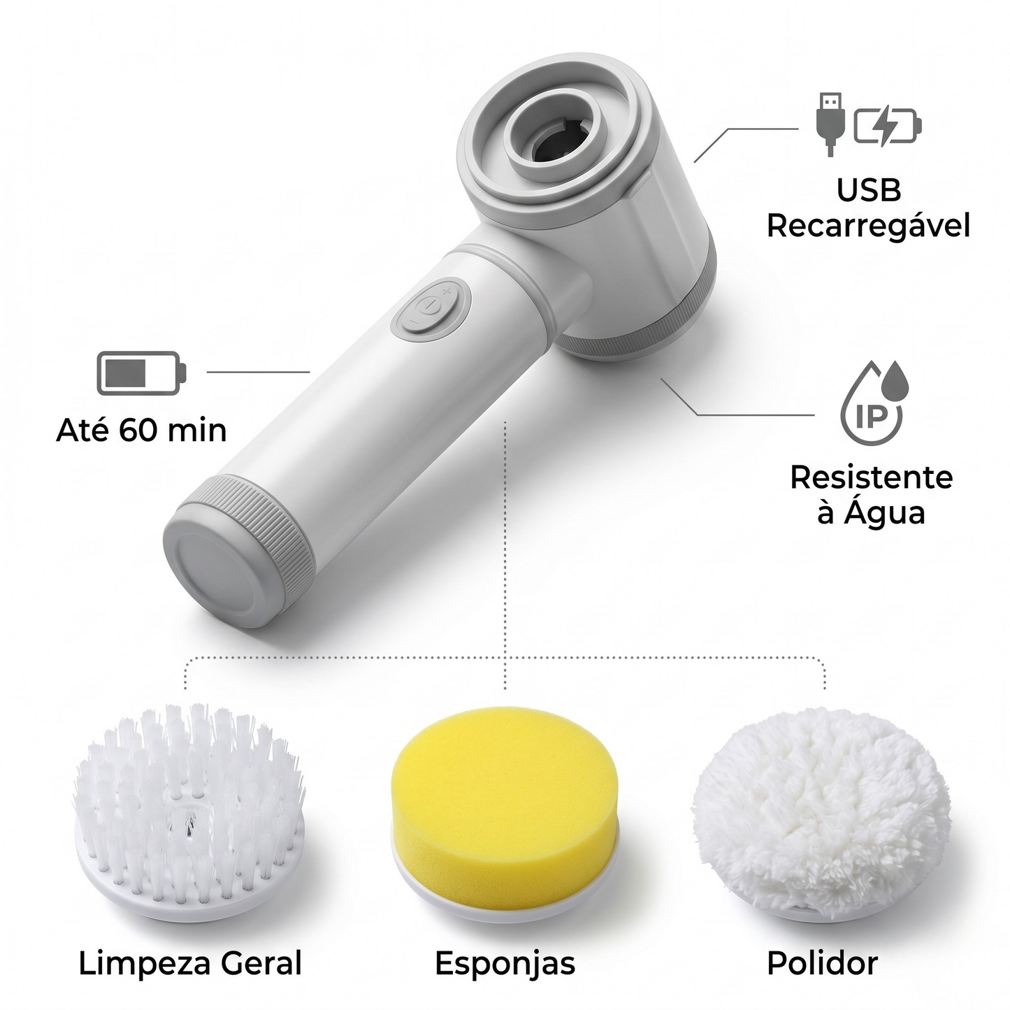 Escova Elétrica 3 em 1 —  Limpeza Profissional Sem Esforço