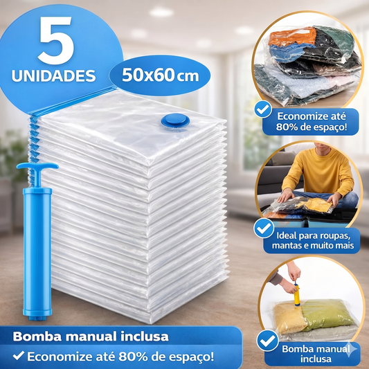 Kit 5 Sacos a Vácuo com Bomba — Conservação Máxima
