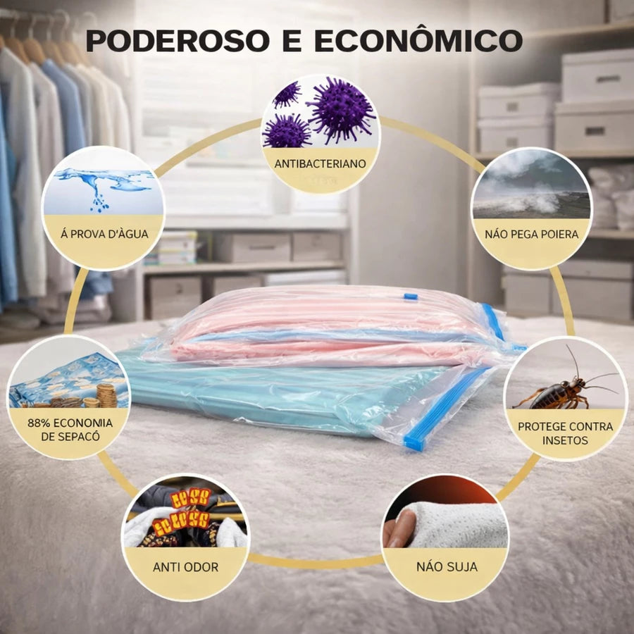 Kit 5 Sacos a Vácuo com Bomba — Conservação Máxima