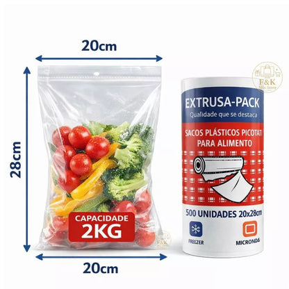 Kit 500 Sacos Plásticos Picotados — Alimentos Frescos
